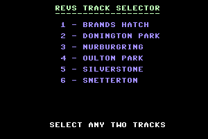 The Revs+ track menu in the Commodore 64 version