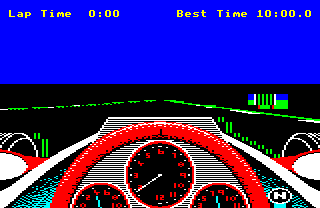 The contents of the screen buffer at the start of the practice lap in BBC Micro Revs